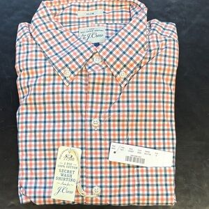 J. Crew Men’s Button-Down Check Shirt in Blue and Coral